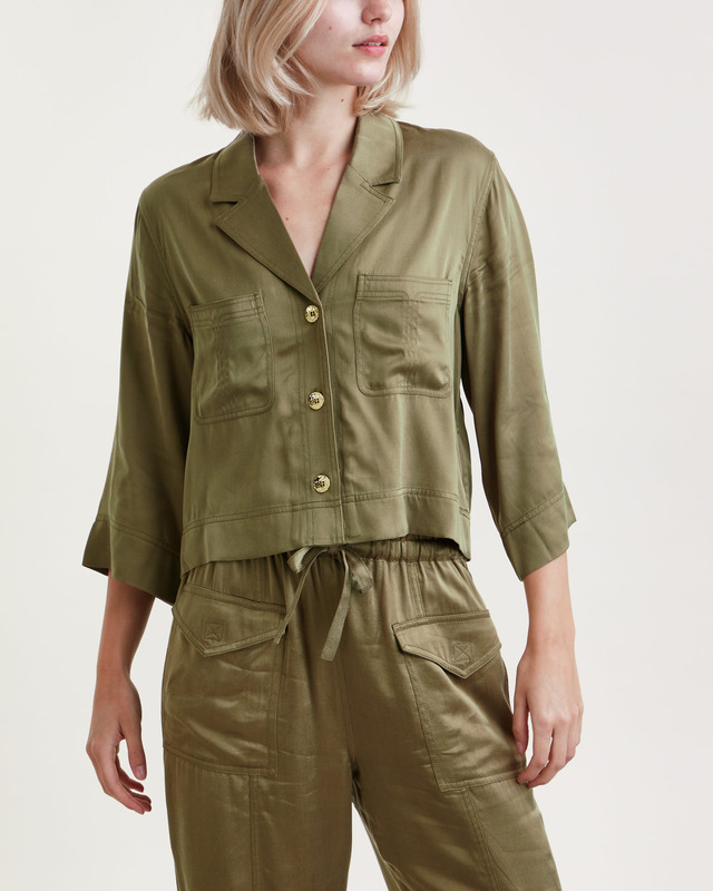 Ganni Shirt Washed Satin Crop Green 38