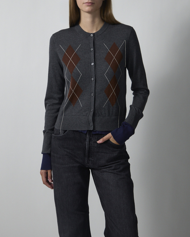 Acne Studios Cardigan Double-Layered Argyle Mørkegrå M