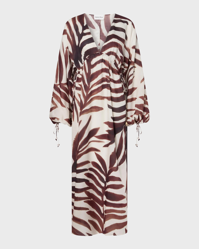 Malina Kaftan Joseline Sheer Drawstring Maxi Hvit/Brun M-L