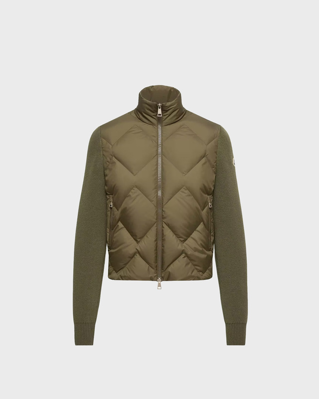 Moncler Cardigan Wool & Cashmere Padded Zip-Up Dark Green L