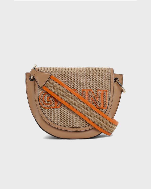 Ganni Bag Banner Saddle Raffia Tan ONESIZE