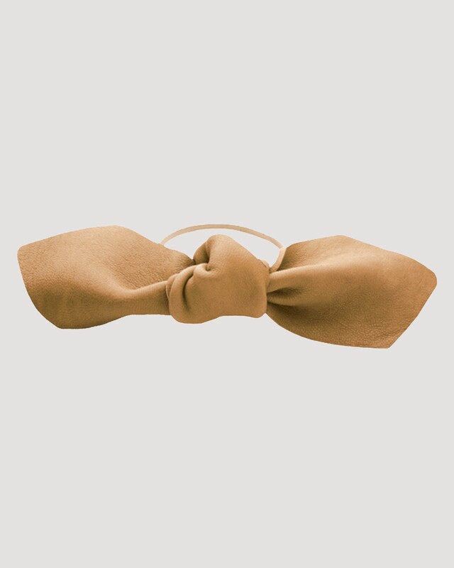 Corinne Leather Bow Small Hair Tie Camel ONESIZE