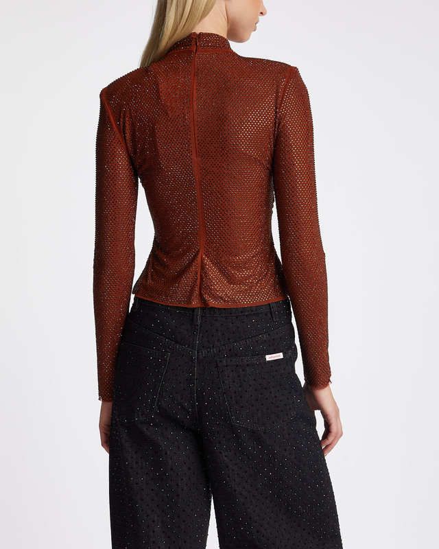 Self-Portrait Top Brown Rhainstone Mesh  Brun UK 8 (EUR 36)