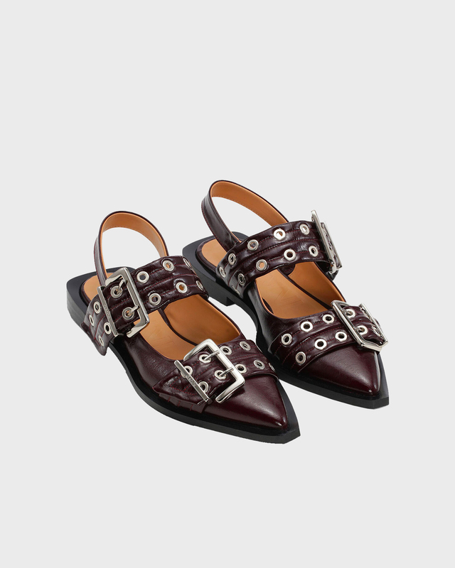 GANNI Ballerina Feminine Buckle Naplack Burgundy EUR 36