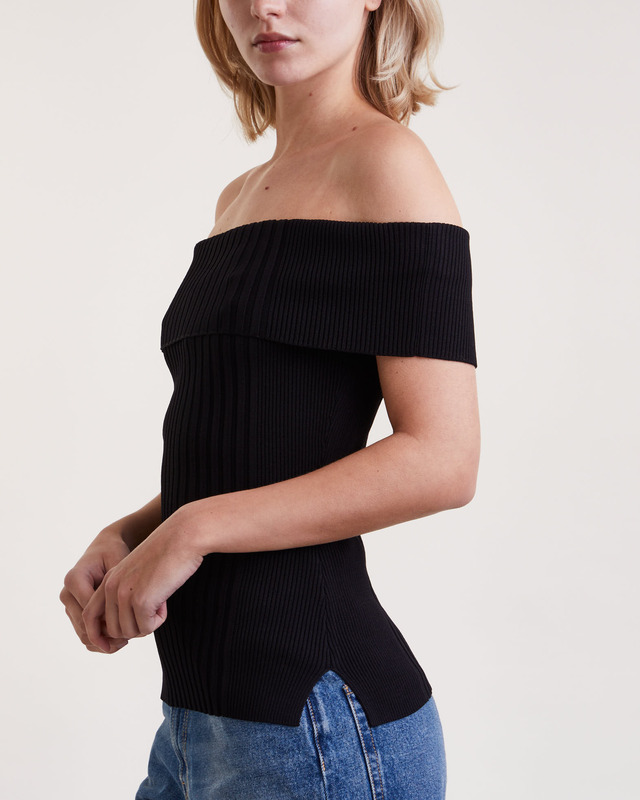 Ganni Top Melange Knit Off Shoulder Svart L