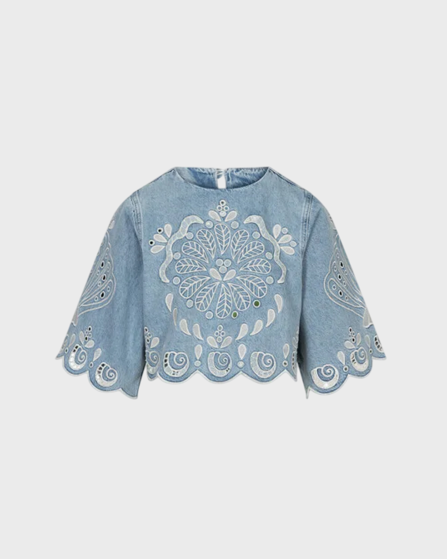 Farmrio Women's Denim Blouse Richelieux Cropped M