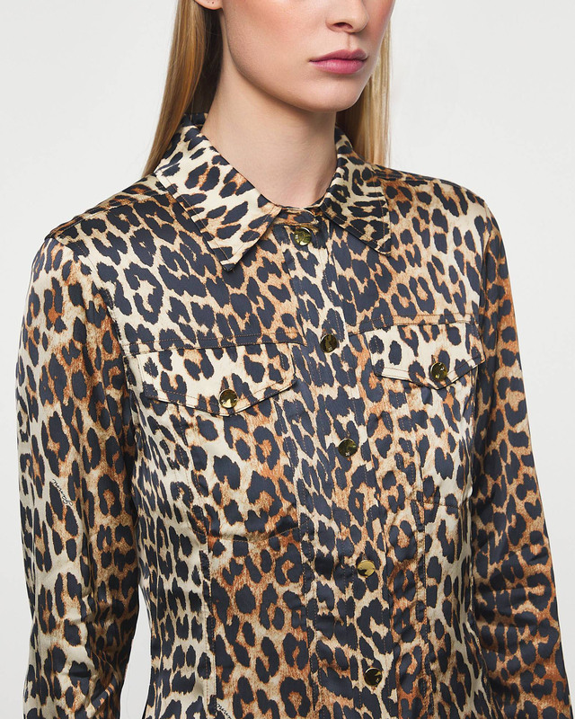 Ganni Printed Satin Shirt Leopard 38