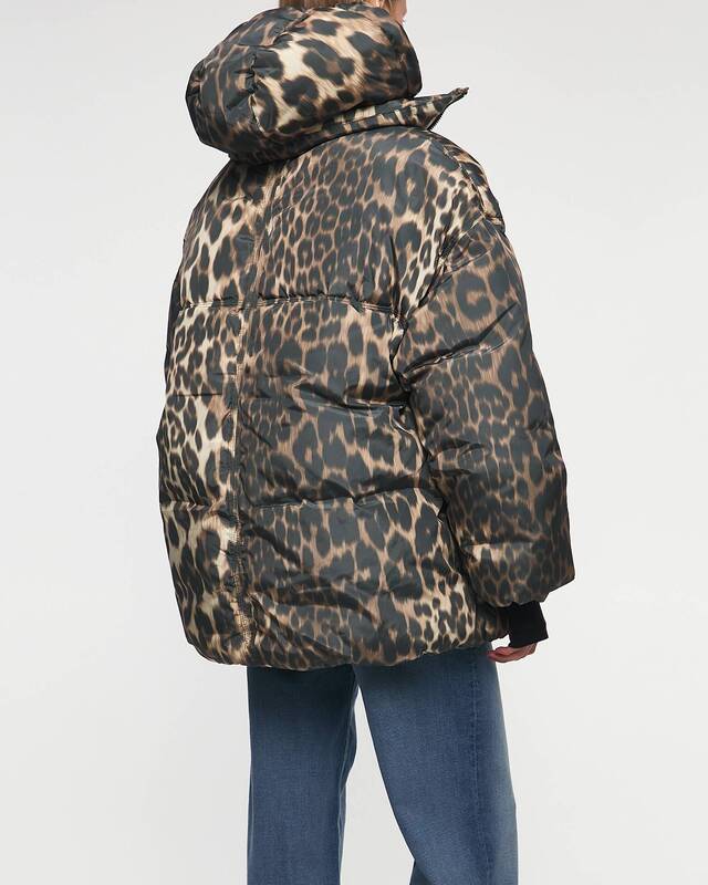 GANNI Leo Puffers Midi Jacket Leopard L-XL
