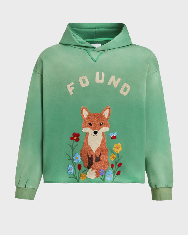 Found Hoodie Wildlife Embroidered Green XL