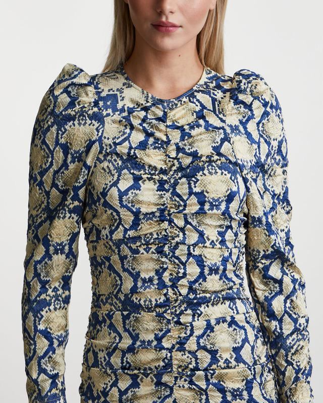 Ganni Dress Crinkled Satin O-Neck Safari 34