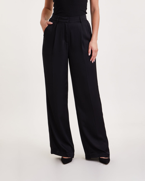 Byxor Charlotte high waist wide satin Svart 1