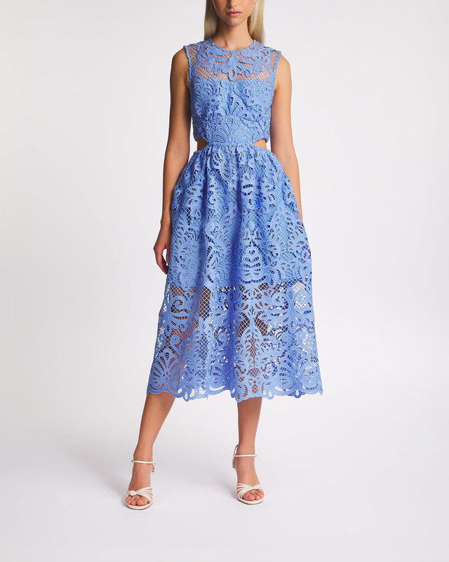 Self-Portrait Klänning Lace Cut-Out Midi Blå UK 14 (EUR 42)