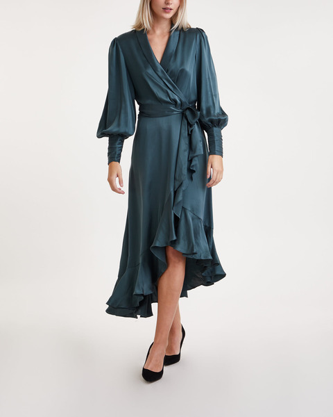 Dress Silk Wrap Midi Mörkgrön 1