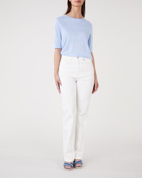 Linnetrröja Striped Linen Crew   Vit 2