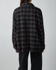 Found Skjorte Raw Cut Fringe Plaid Camp Navy L