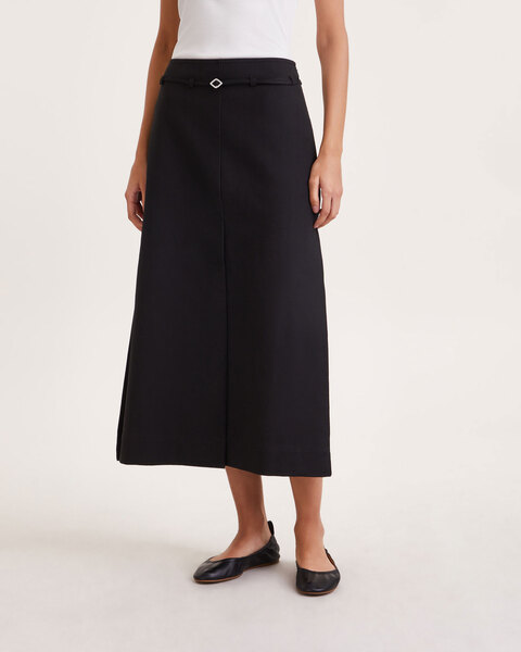 Skirt Cotton Suiting Maxi Slit Black 1