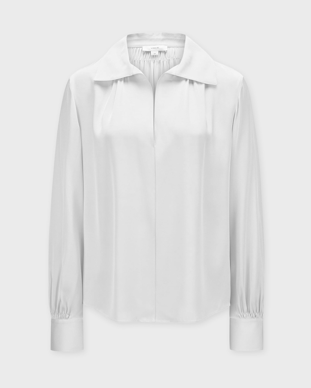 Vince Blouse Placed Smocked Long Sleeve Offwhite S
