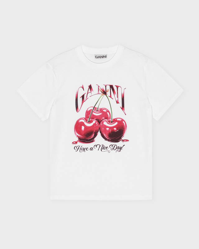 Ganni T-Shirt Basic Jersey Cherry Relaxed White L