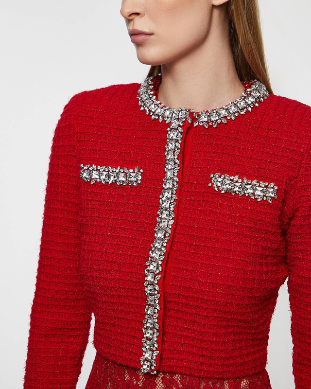 Self-Portrait Kofta Textured Knit Röd L