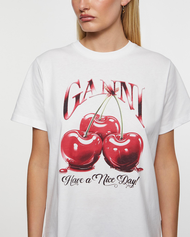 Ganni T-Shirt Basic Jersey Cherry Relaxed White L