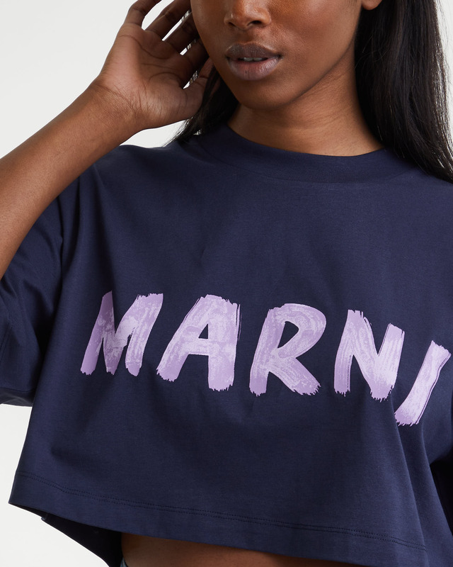 Marni T-Shirt Cropped Cotton Maxi Logo  Svart IT 38 (EUR 34)