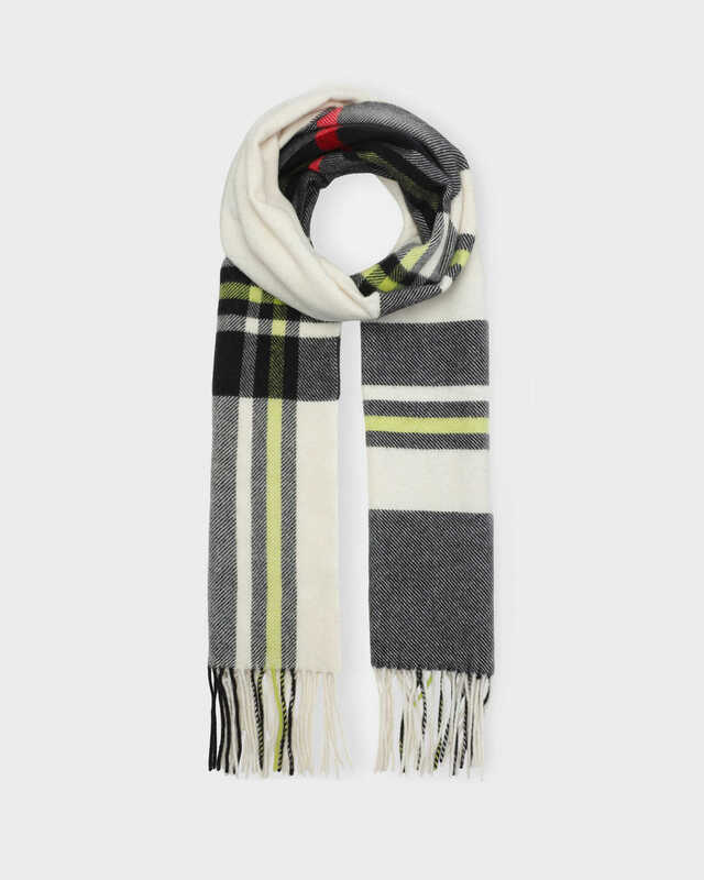Ganni Wool Mix Fringed Scarf Jacquard Egret ONESIZE