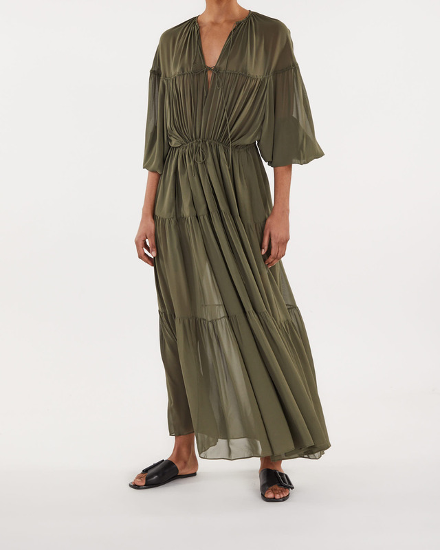Matteau Voluminous Tiered Tie Dress Mörkgrön 4 (L)