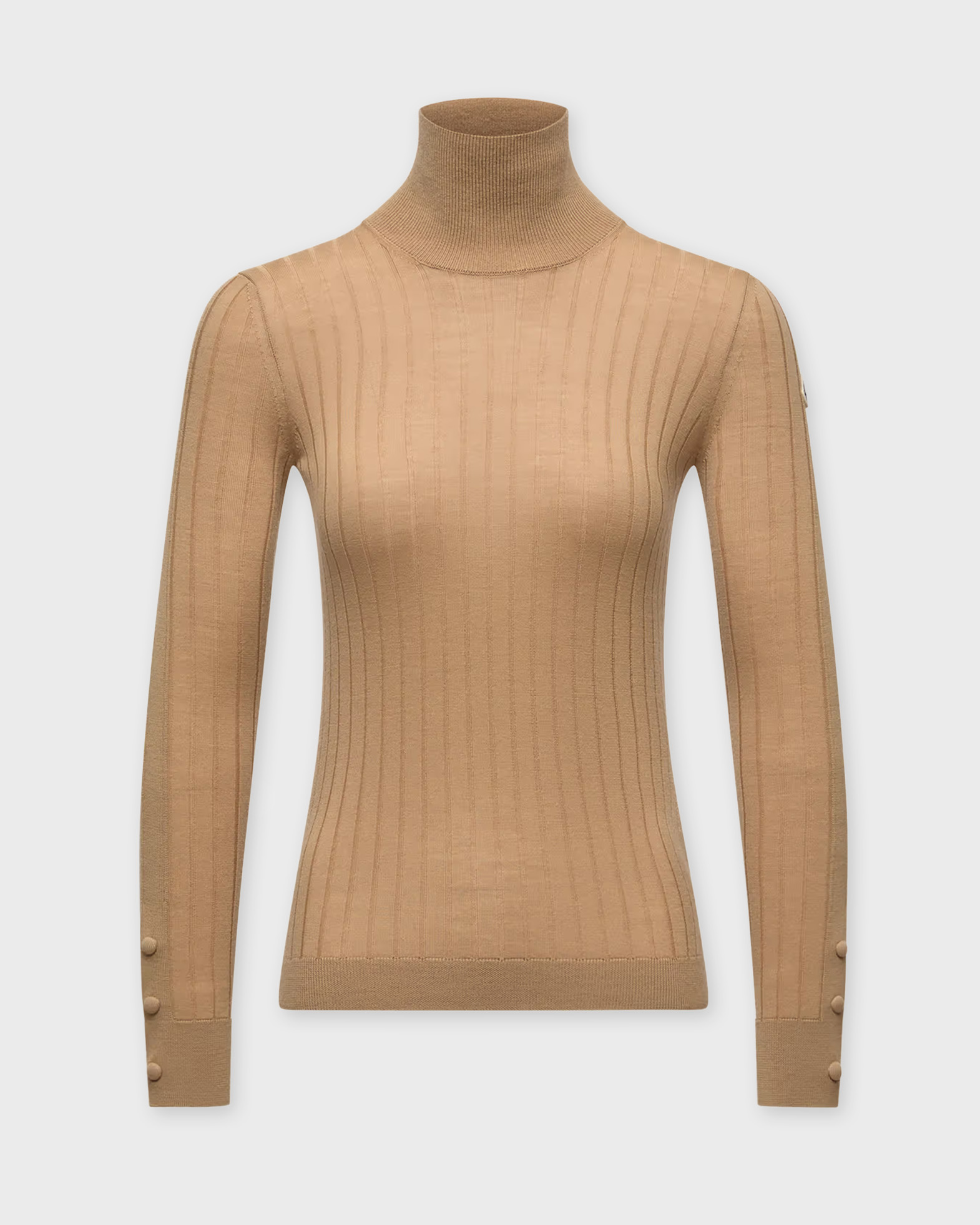 Moncler Women's Khaki Sweater Logo Wool Polo Neck Jumper M