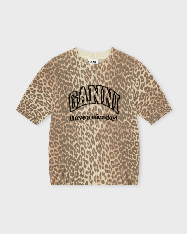Ganni T-Shirt Graphic Wool Mix Leopard Leopard XS