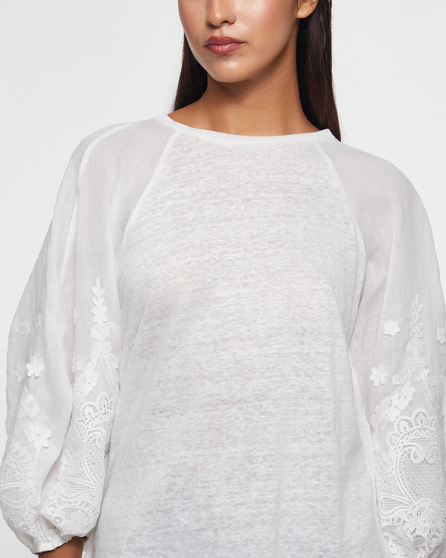 Zimmermann Tee Lace Trim Lantern Sleeve Ivory 1 (S-M)