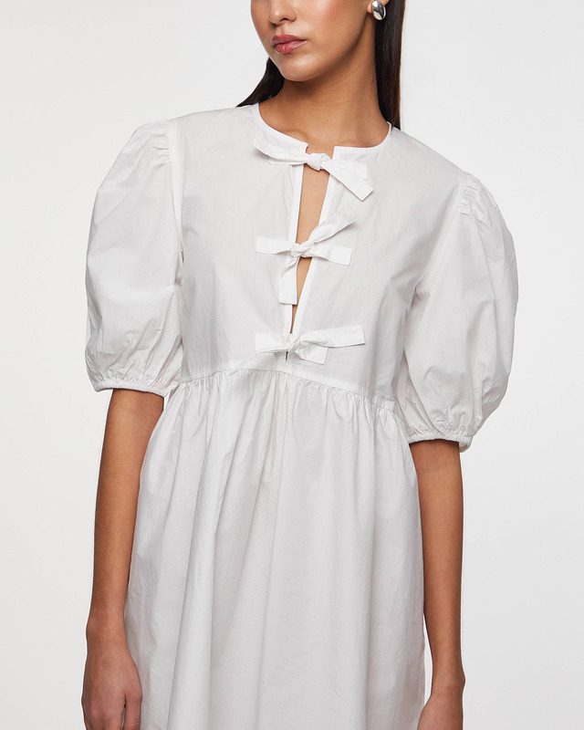 Ganni Dress Cotton Poplin Tie String White 40