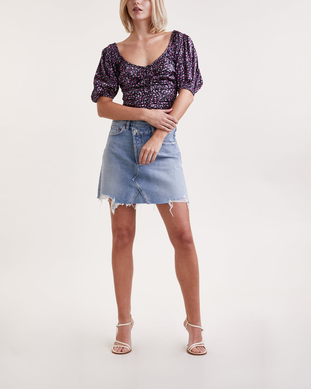 Ganni Blus Silk Stretch Satin Ruched Svart 34