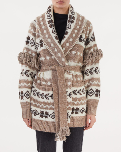 Knitted Cardigan with Fringe White 1