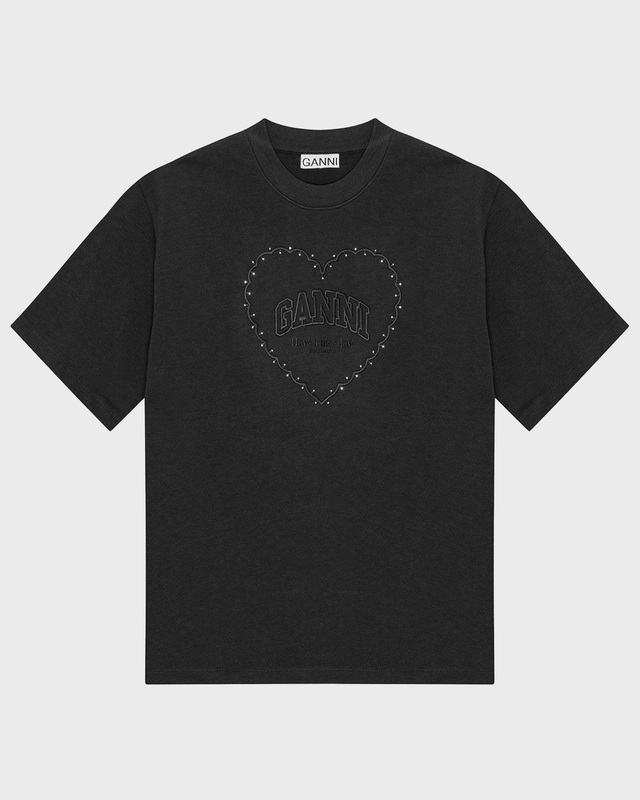 Ganni T-shirt Heavy Cotton Jersey Heart Phantom  M