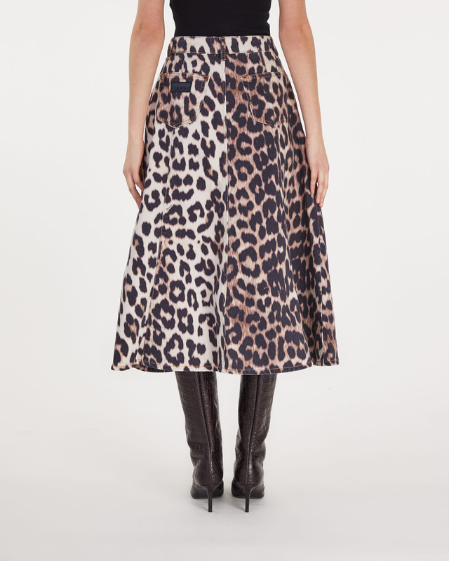 Ganni Skirt Print Denim High Waist Leopard 36