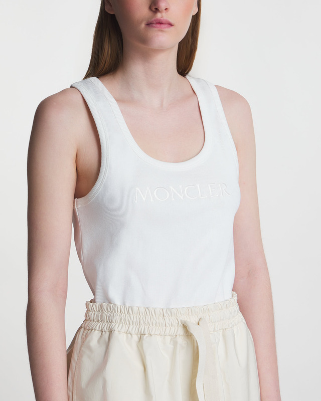 Moncler Top Embroidered Logo Canotta Offwhite XS