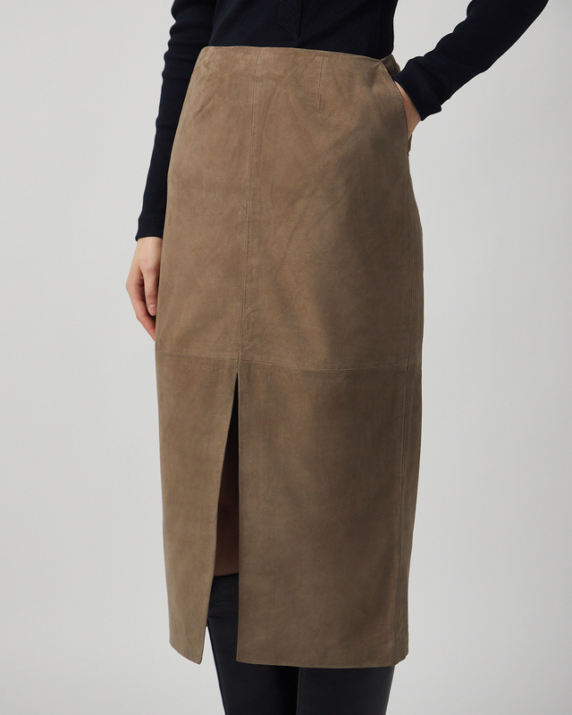 ROTATE Birger Christensen Skirt Suede Midi Pencil Beige 36
