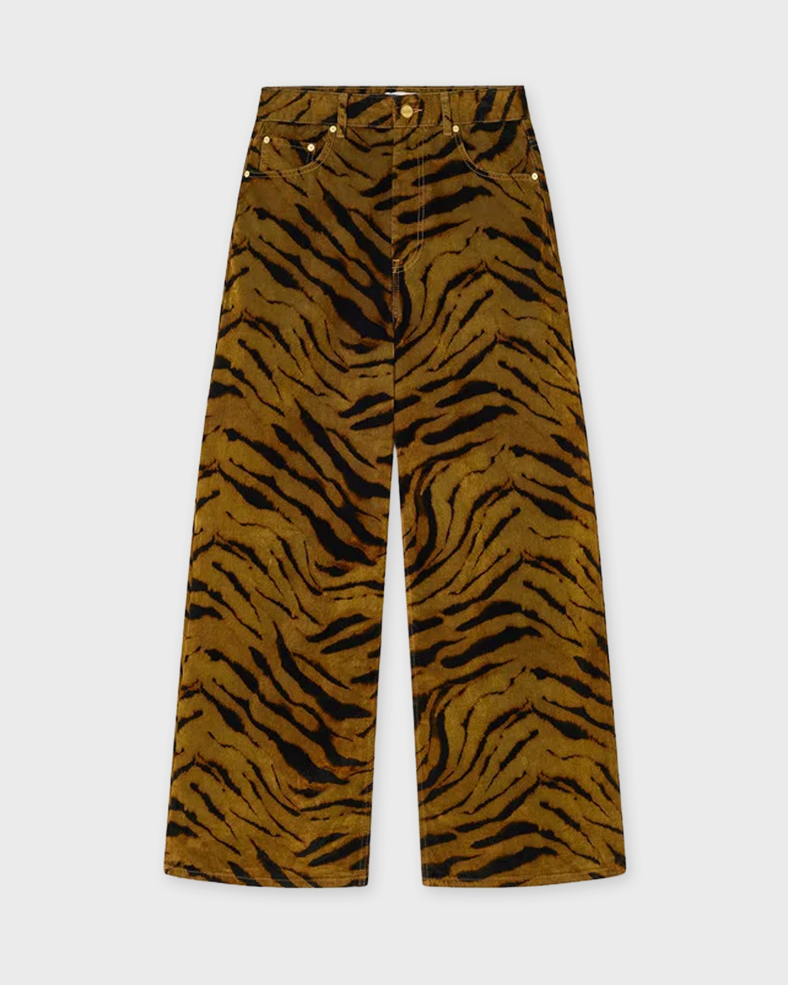 Ganni Women's Khaki Jeans Printed Flock Denim Baggy 29