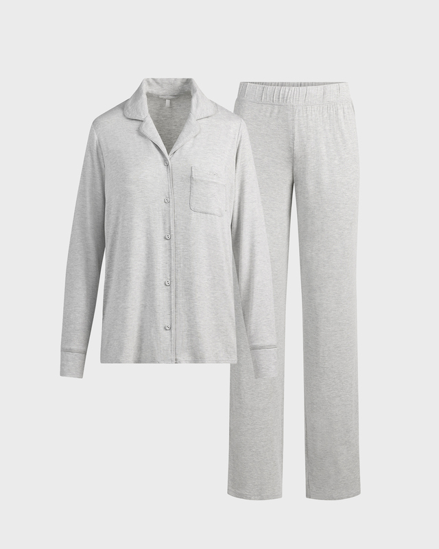 Skims Pyjamassett Sleep Long Sleeve Button Up Light Heather Grey M