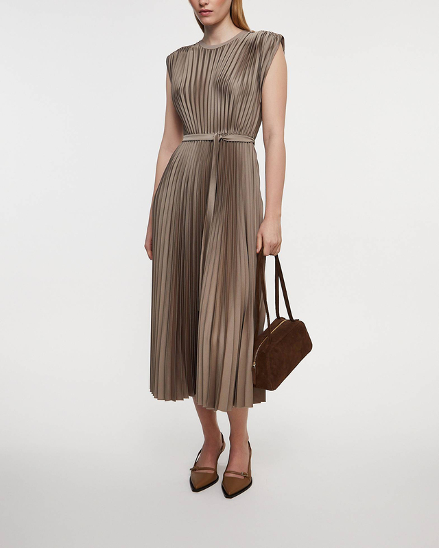 JOSEPH Dress Volta Knit Weave Plissé Beige/brun 40