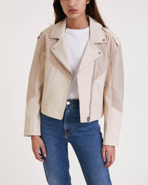 Jacket Sybil Mix Leather Chalk 1