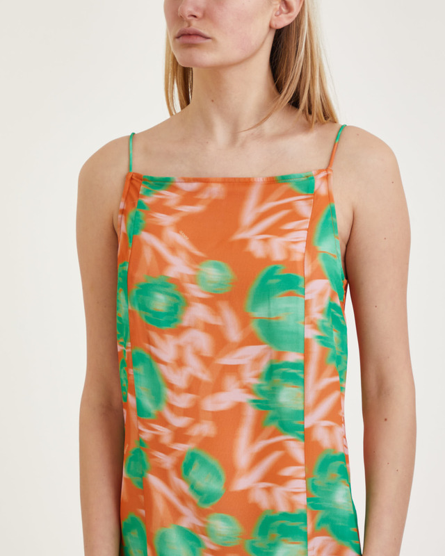 Ganni Klänning Printed Light Crepe Slip  Orange 34