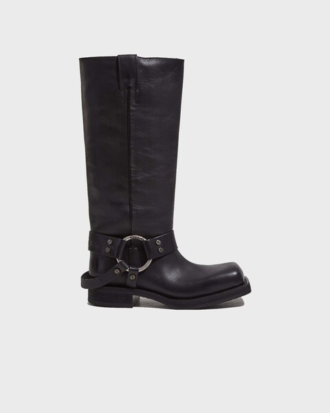 Buckle Leather Boots Black 1