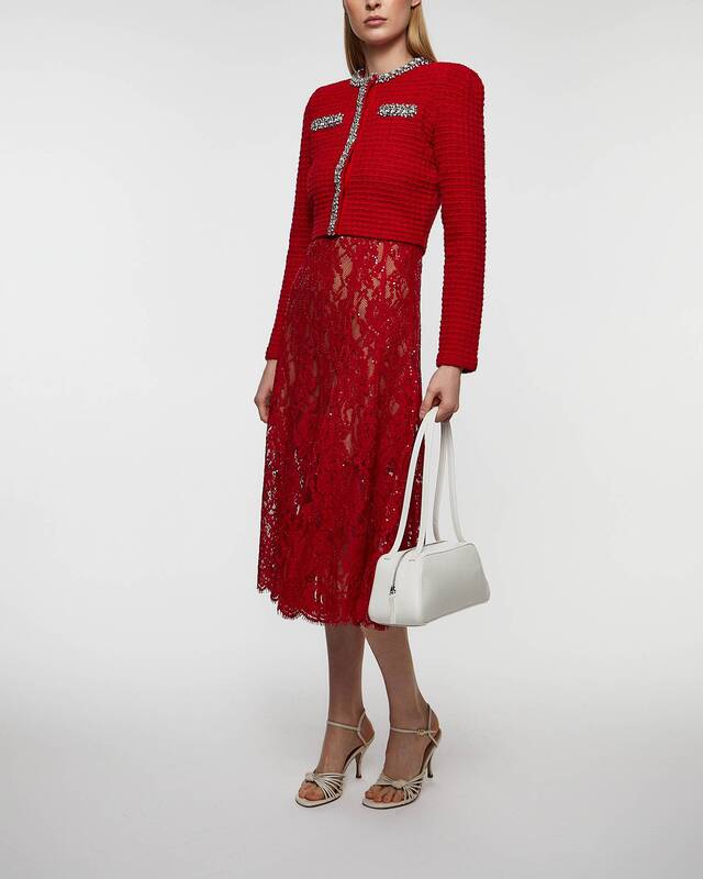 Self-Portrait Kofta Textured Knit Röd L