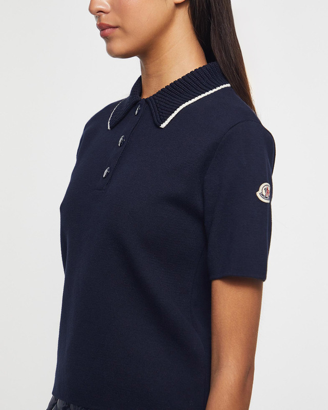Moncler Top Knit Cotton Polo Shirt Navy S