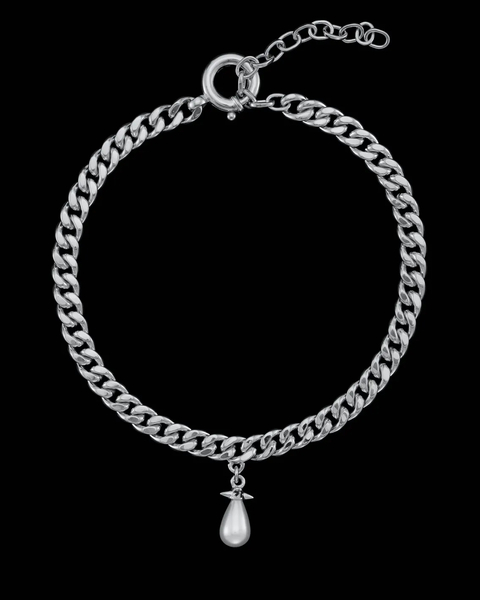 Halsband Chunky Chain Drop Pearl Silver ONESIZE 1
