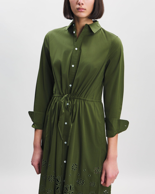 Polo Ralph Lauren Klänning Eyelet Embroidered Cotton Olivgrön US 10 (EUR 42)
