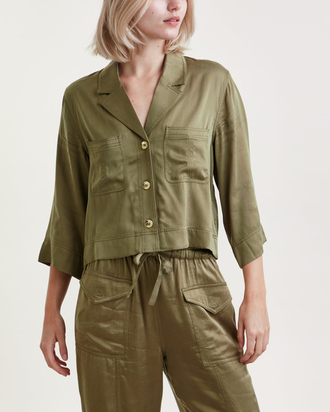 Skjorta Washed Satin Crop Grön 1