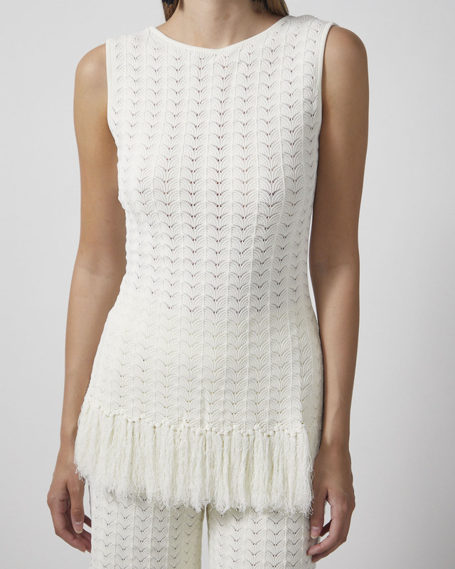 Malina Top Amal Knitted Fringe White S