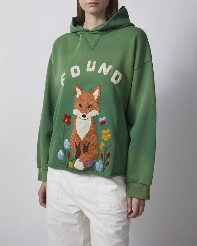 Found Hoodie Wildlife Embroidered Unisex Green XL